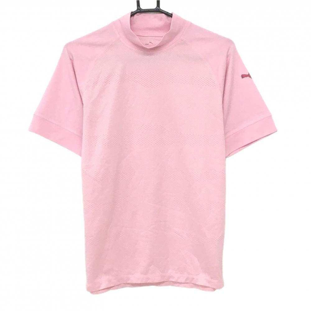 プーマ 半袖ハイネックシャツ ライトピンク 身頃地模様 ストレッチ メンズ US-S ゴルフウェア PUMA