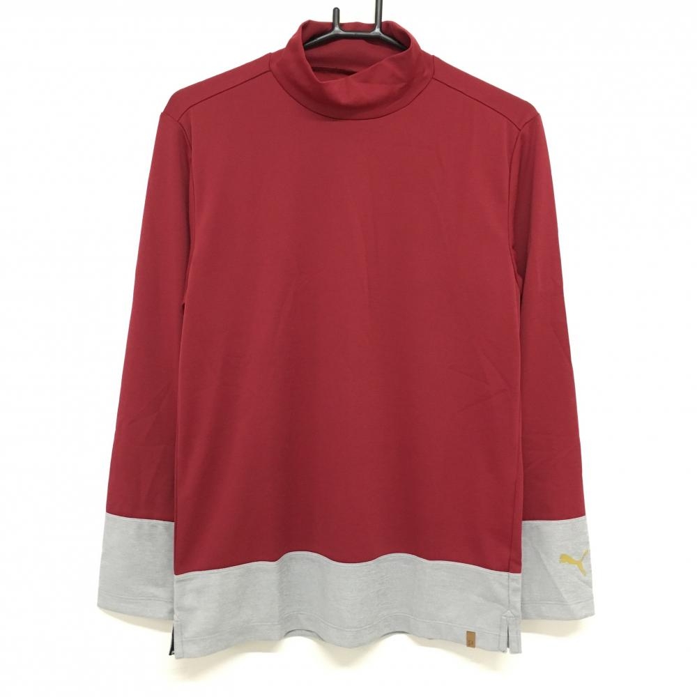 【新品】プーマ 長袖ハイネックシャツ レッド×グレー 裾切替 DRYCELL メンズ M ゴルフウェア PUMA