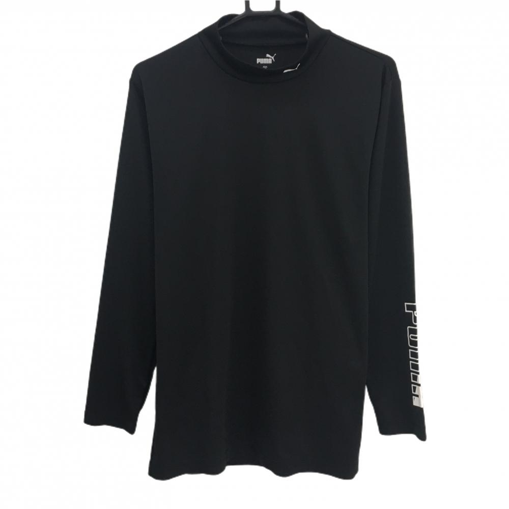 【超美品】プーマ 長袖ハイネックシャツ 黒×白 DRYCELL 袖ロゴ メンズ XXL ゴルフウェア PUMA
