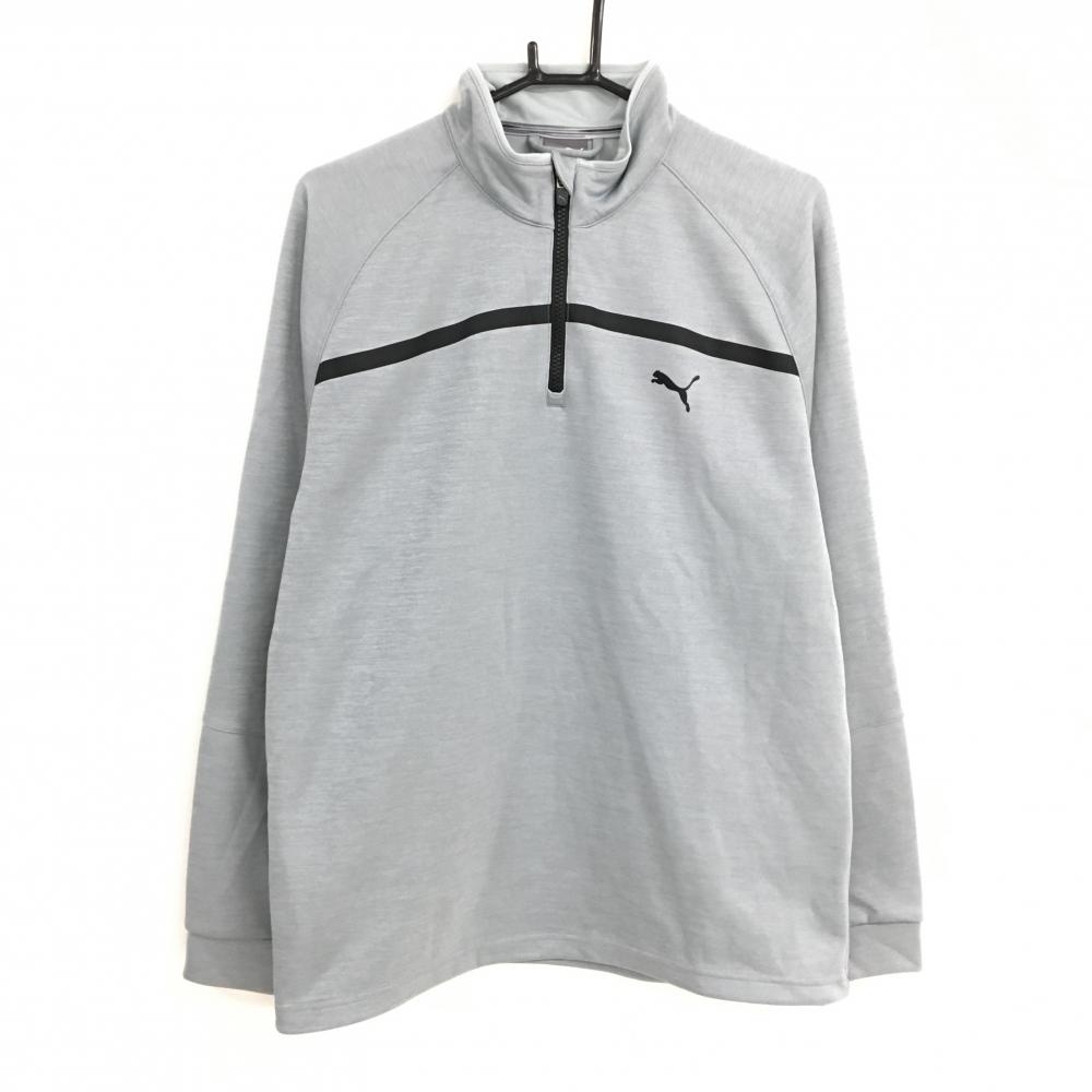 【超美品】プーマ 長袖ハイネックシャツ グレー×黒 ハーフジップ 立体ロゴ メンズ XL ゴルフウェア PUMA