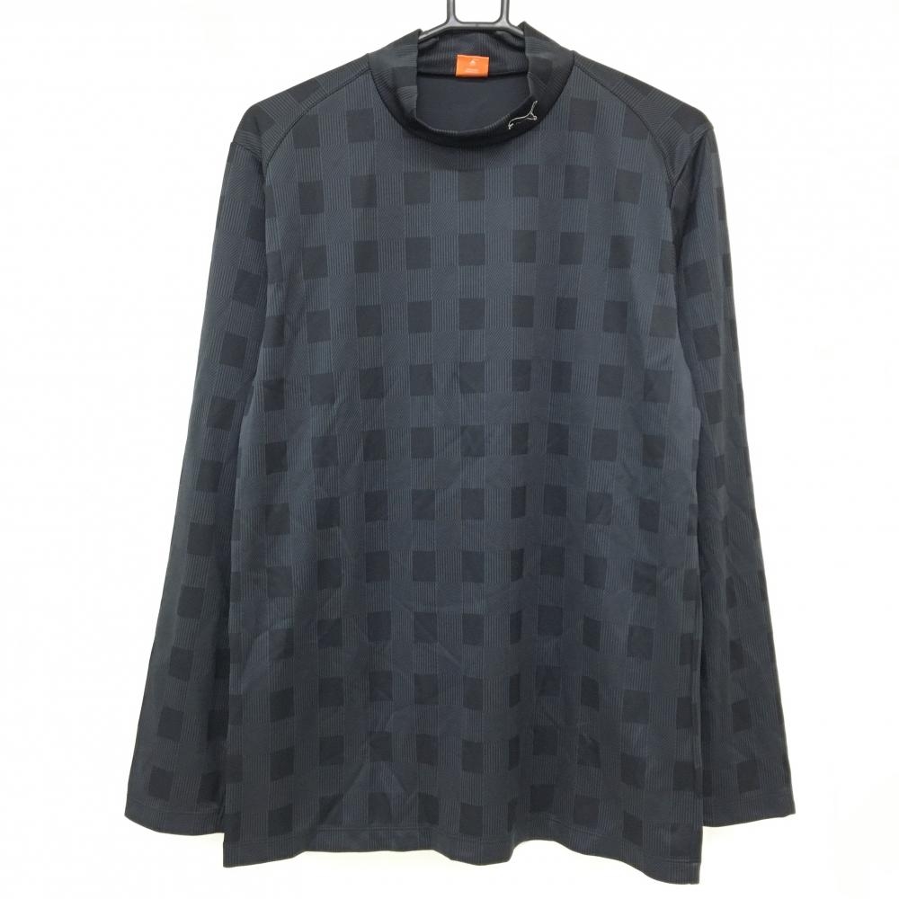 【超美品】プーマ 長袖ハイネックシャツ グレー×黒 ブロックチェック風 DRYCELL ネックロゴ メンズ O ゴルフウェア PUMA