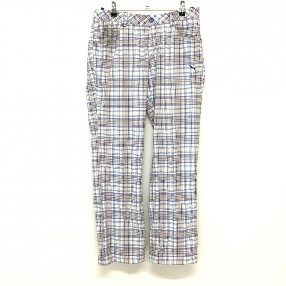 プーマ パンツ グレー×ブルー チェック 総柄 薄手  メンズ M ゴルフウェア PUMA