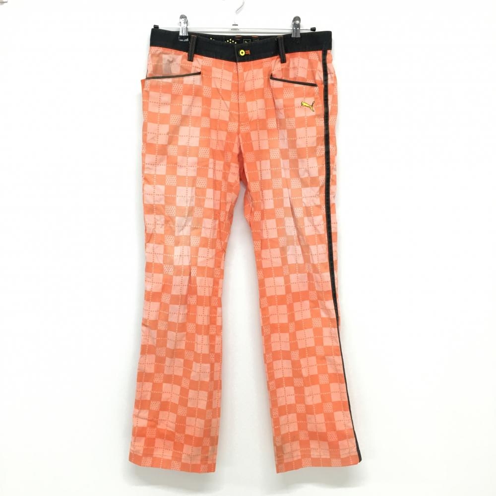 プーマ パンツ オレンジ×黒 ブロック柄 ドット  メンズ 79 ゴルフウェア PUMA
