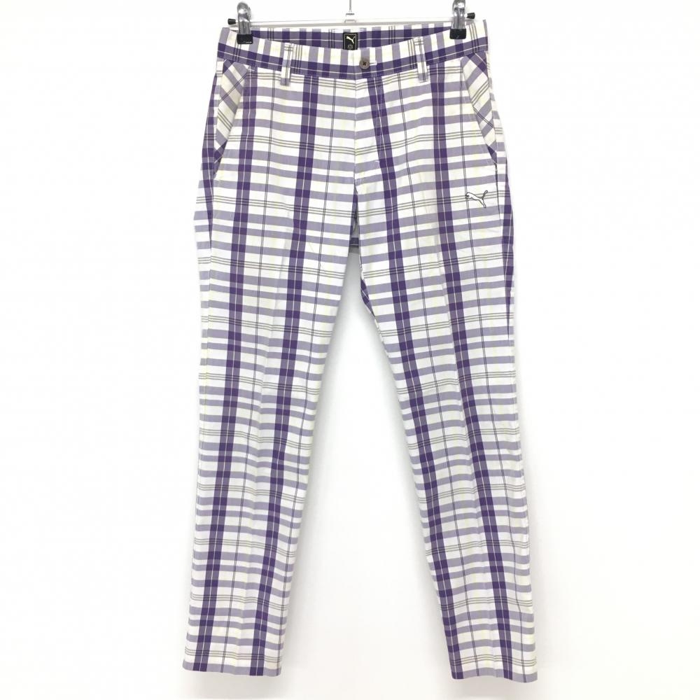 プーマ パンツ 白×パープル チェック  メンズ 76 ゴルフウェア PUMA
