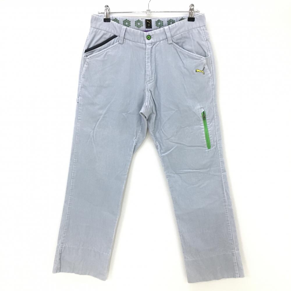 プーマ パンツ ライトグレー×ライトグリーン コーデュロイ ストレッチ  メンズ 82 ゴルフウェア PUMA
