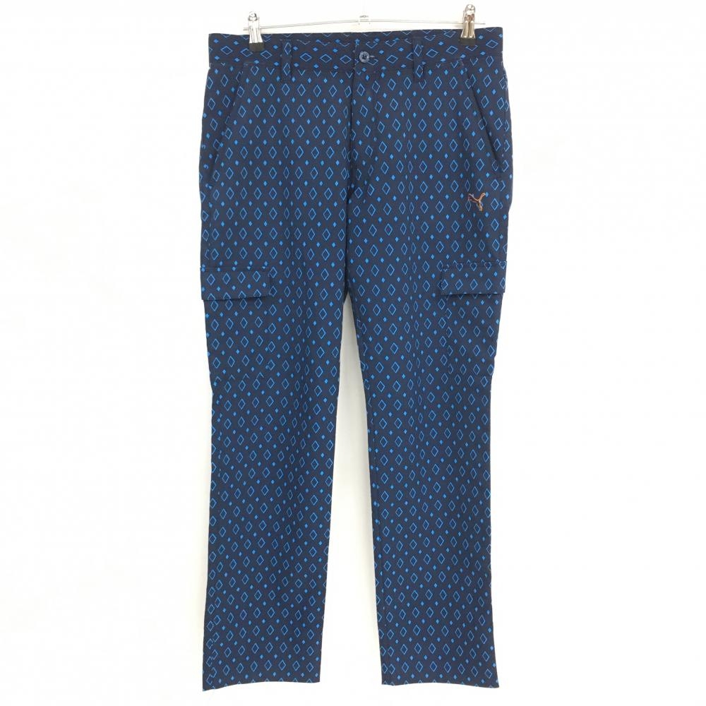 プーマ パンツ ダークネイビー×ブルー ダイヤ柄 ストレッチ メンズ  ゴルフウェア PUMA