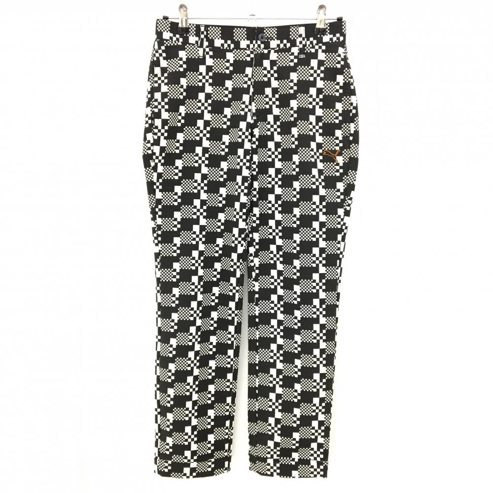 【美品】プーマ パンツ 白×黒 総柄 ロゴ刺しゅう メンズ 73 ゴルフウェア PUMA