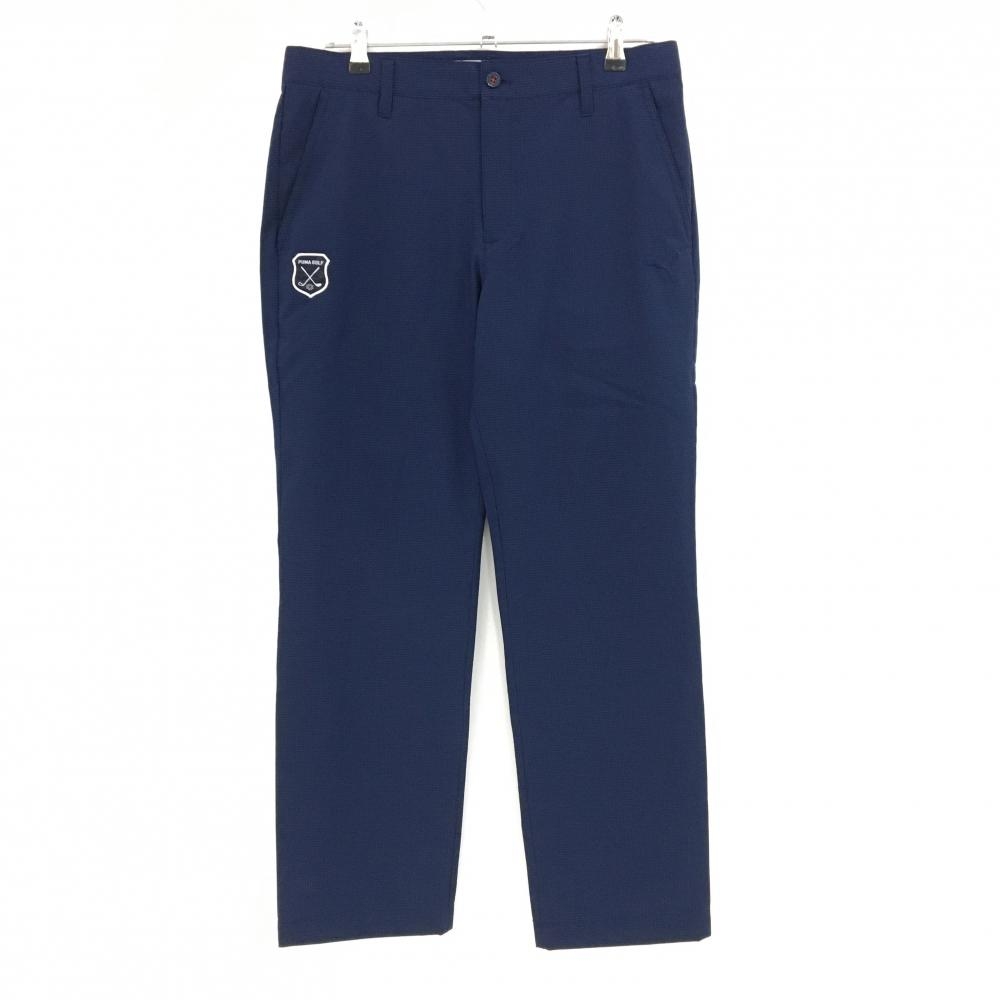 【超美品】プーマ パンツ ネイビー 格子柄地模様 ロゴ刺しゅう メンズ L ゴルフウェア PUMA