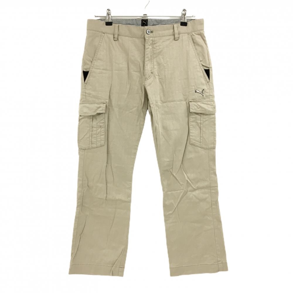 【美品】プーマ カーゴパンツ ベージュ ストライプ地模様 ロゴ刺しゅう ストレッチ  メンズ 82 ゴルフウェア PUMA