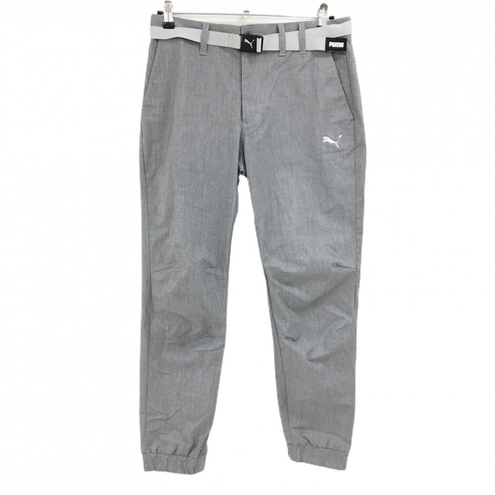【超美品】プーマ ジョガーパンツ 杢グレー コットン混 ロゴシルバー ベルト付 メンズ M ゴルフウェア PUMA