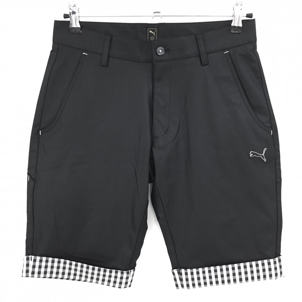 【超美品】プーマ ハーフパンツ 黒×白 裾チェック  メンズ 73 ゴルフウェア PUMA