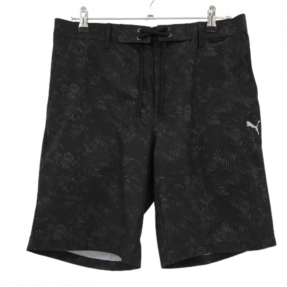 【超美品】プーマ ハーフパンツ 黒×ダークグレー リーフ柄 格子織生地 メンズ XL ゴルフウェア PUMA