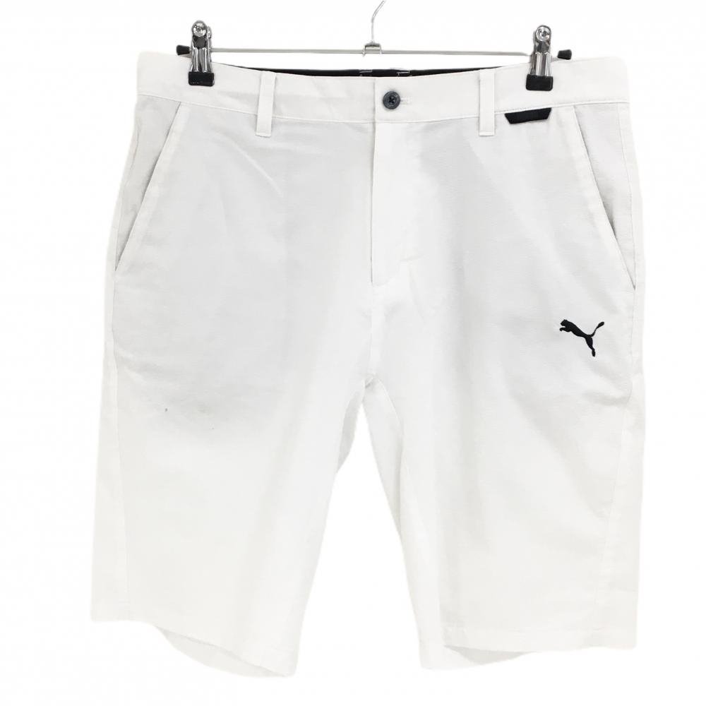 プーマ ハーフパンツ 白×黒 サッカー生地 ロゴ刺しゅう  メンズ XL ゴルフウェア PUMA