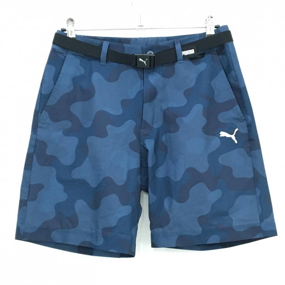 【超美品】プーマ ハーフパンツ ネイビー カモフラ 迷彩 ベルト付き メンズ S ゴルフウェア PUMA