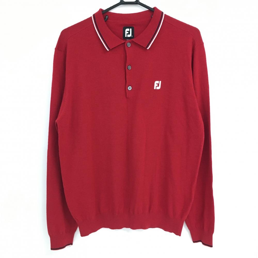 フットジョイ 襟付きニットセーター レッド ロゴ刺しゅう 襟ライン ウール混 メンズ XL ゴルフウェア FootJoy
