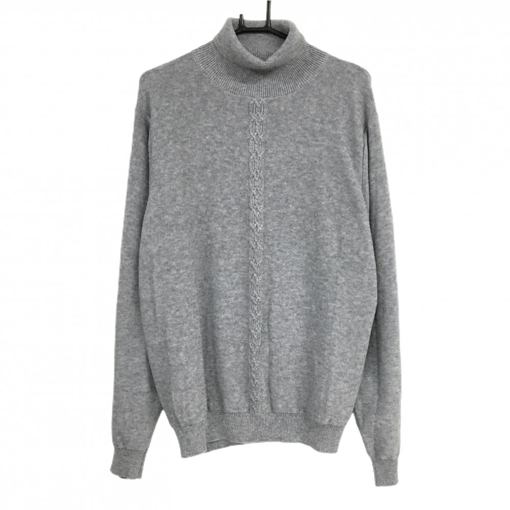 【美品】フットジョイ タートルネックセーター グレー 袖ロゴ刺しゅう ニット メンズ 2XL ゴルフウェア 大きいサイズ FootJoy