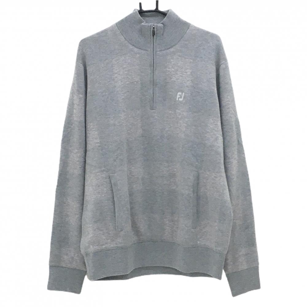 【超美品】フットジョイ 裏地付セーター グレー ハーフジップ ブロックチェック メンズ 2XL ゴルフウェア 大きいサイズ FootJoy