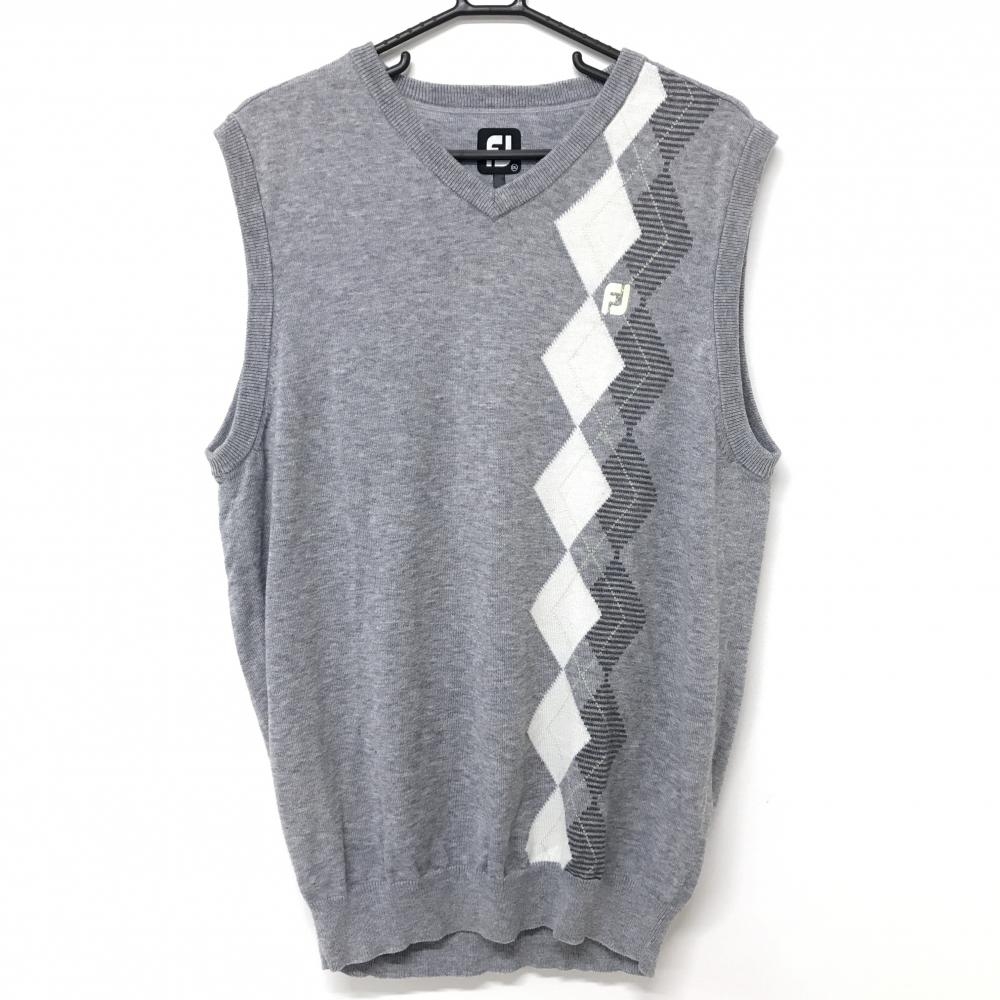 フットジョイ ニットベスト グレー×白 ダイヤ柄 Vネック メンズ 2XL ゴルフウェア FootJoy