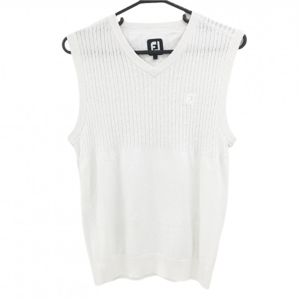 フットジョイ ニットベスト 白 ケーブル編み Vネック メンズ M ゴルフウェア FootJoy