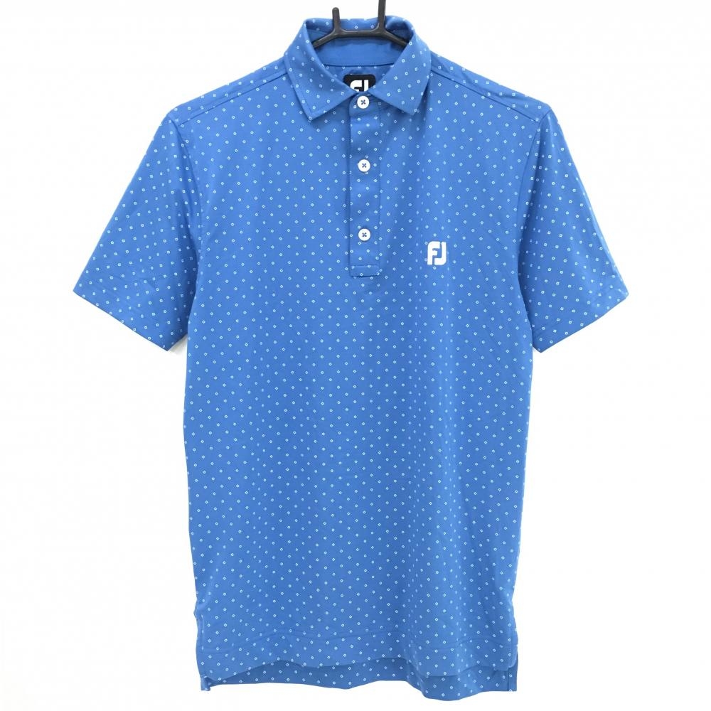 【超美品】フットジョイ 半袖ポロシャツ ブルー×白 総柄  メンズ S ゴルフウェア FootJoy