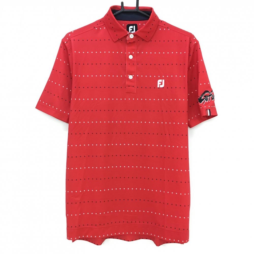 フットジョイ 半袖ポロシャツ レッド×ネイビー 星柄  メンズ L ゴルフウェア 2022年モデル FootJoy