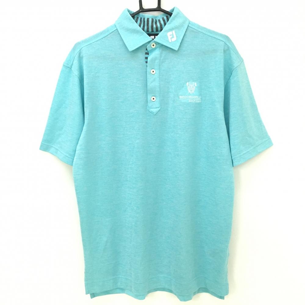【美品】フットジョイ 半袖ポロシャツ ライトブルー 胸元刺しゅう ネックロゴ メンズ M ゴルフウェア FootJoy