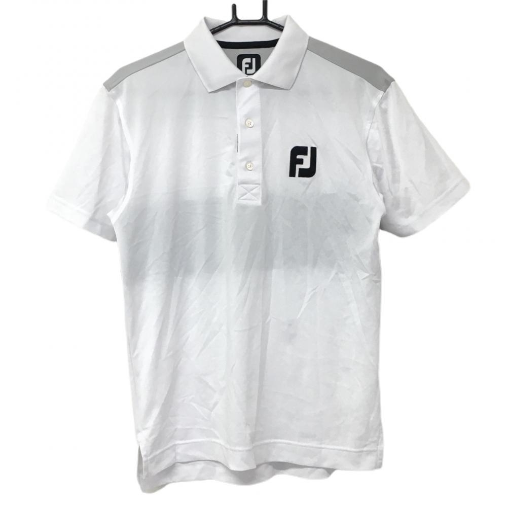 フットジョイ 半袖ポロシャツ 白×黒 後ろ3トーンカラー ビッグロゴ メンズ M ゴルフウェア FootJoy