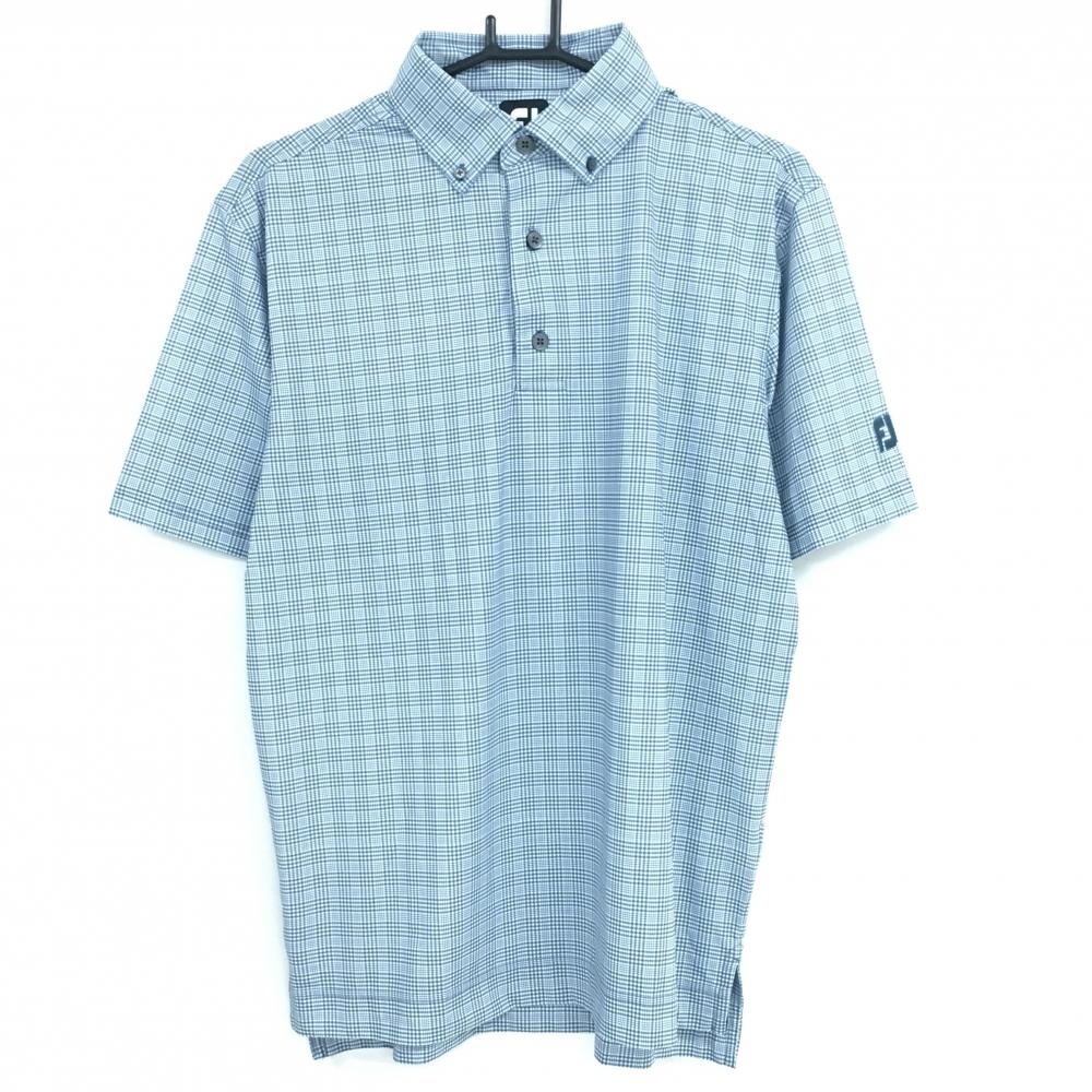 【超美品】フットジョイ 半袖ポロシャツ 白×ネイビー チェック ボタンダウン メンズ L ゴルフウェア FootJoy