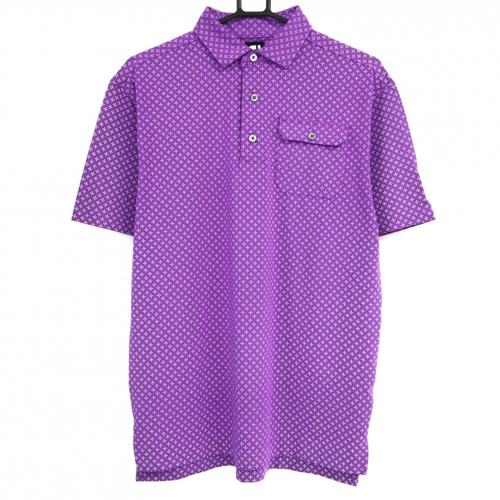 フットジョイ 半袖ポロシャツ パープル×白 総柄 胸ポケット  メンズ L ゴルフウェア FootJoy