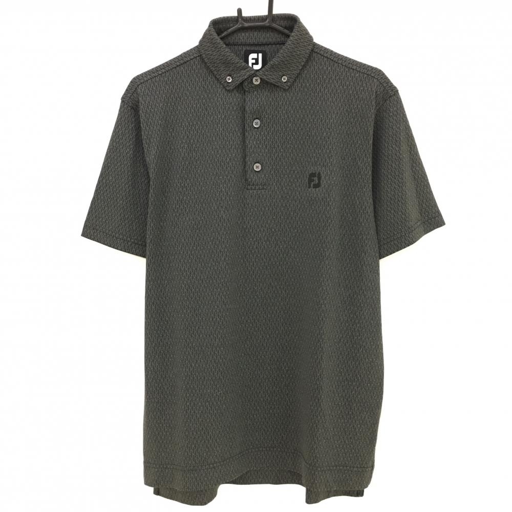 【超美品】フットジョイ 半袖ポロシャツ グレー×黒 総柄 ロゴシリコンワッペン メンズ XL ゴルフウェア FootJoy