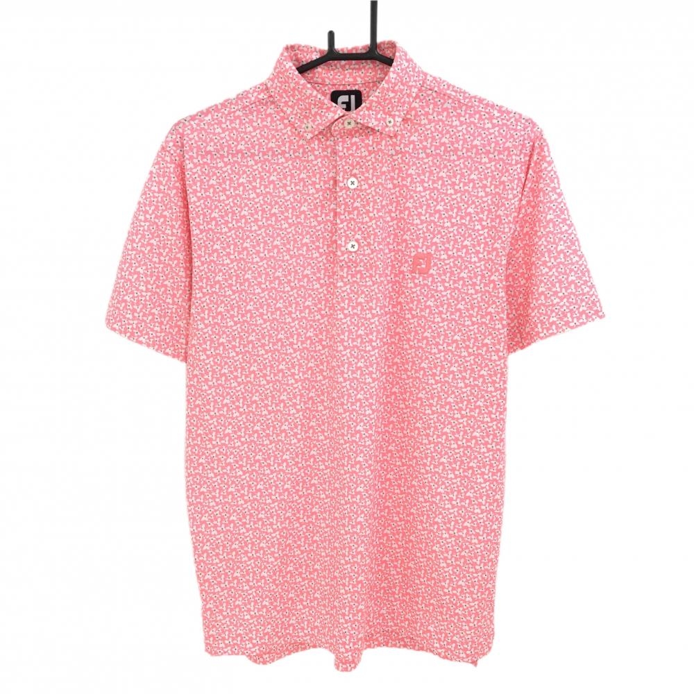 【美品】フットジョイ 半袖ポロシャツ ピンク×白 小花柄 メンズ L ゴルフウェア FootJoy