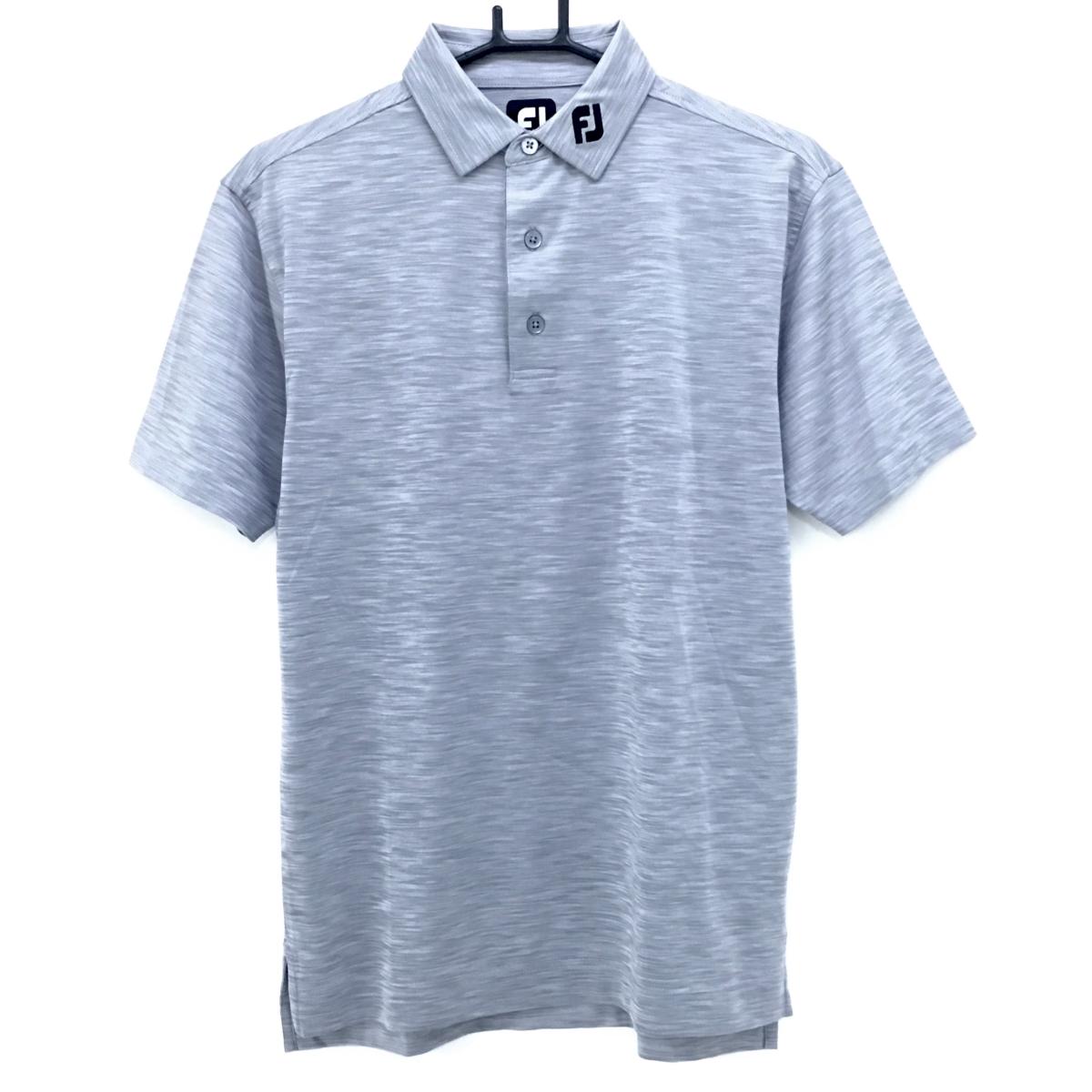 【超美品】フットジョイ 半袖ポロシャツ 杢グレー 襟ロゴ刺しゅう メンズ M ゴルフウェア FootJoy