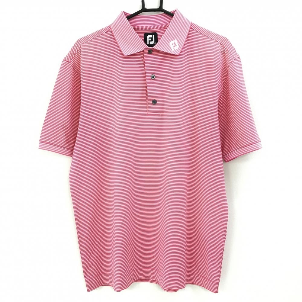 フットジョイ 半袖ポロシャツ ピンク×白 細ボーダー メンズ XL ゴルフウェア FootJoy