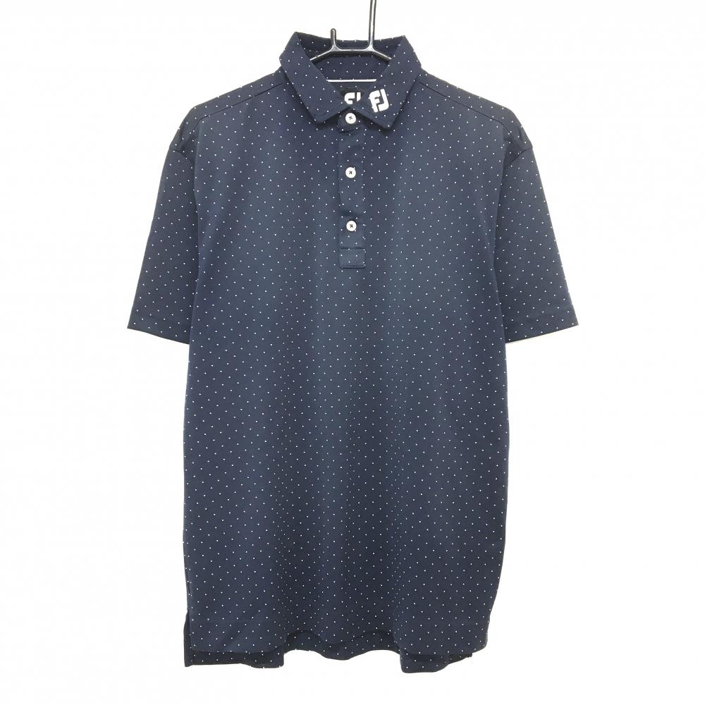 フットジョイ 半袖ポロシャツ ネイビー×白 ピンドット メンズ XL ゴルフウェア FootJoy