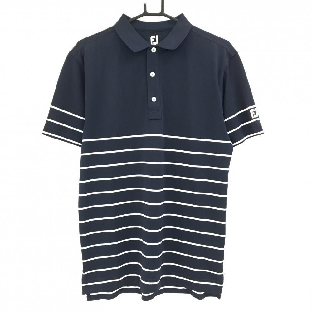 フットジョイ 半袖ポロシャツ ネイビー×白 裾ボーダー メンズ L ゴルフウェア FootJoy