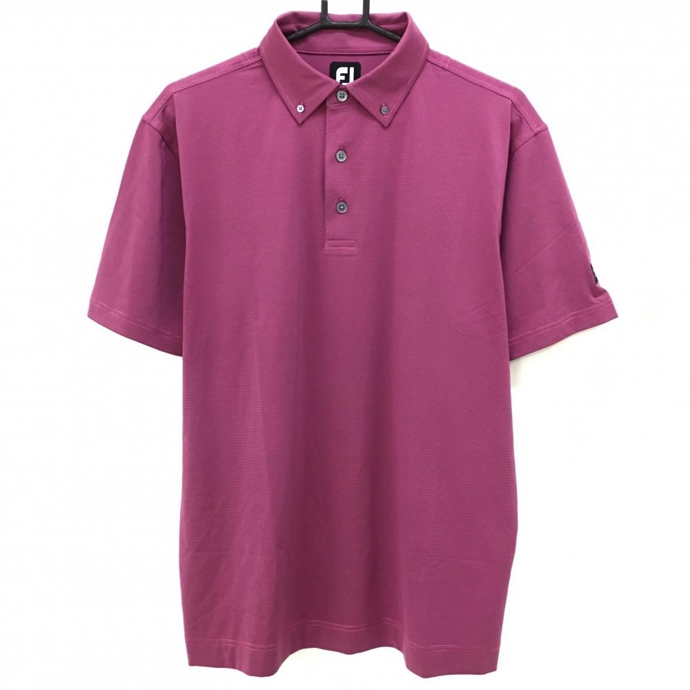 【超美品】フットジョイ 半袖ポロシャツ ピンク×ネイビー 細ボーダー ボタンダウン メンズ XL ゴルフウェア FootJoy