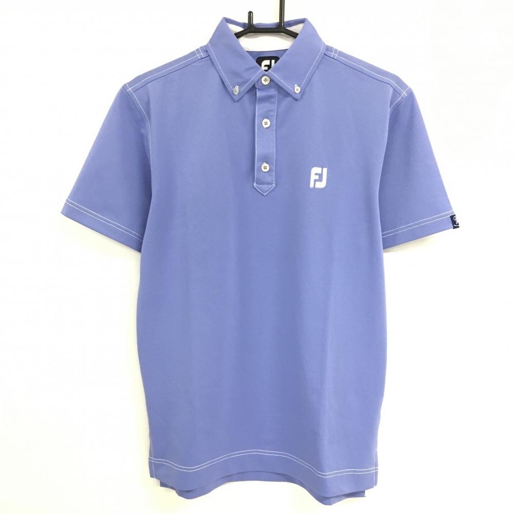 【美品】フットジョイ 半袖ポロシャツ ライトパープル×白 ステッチ  メンズ M ゴルフウェア FootJoy