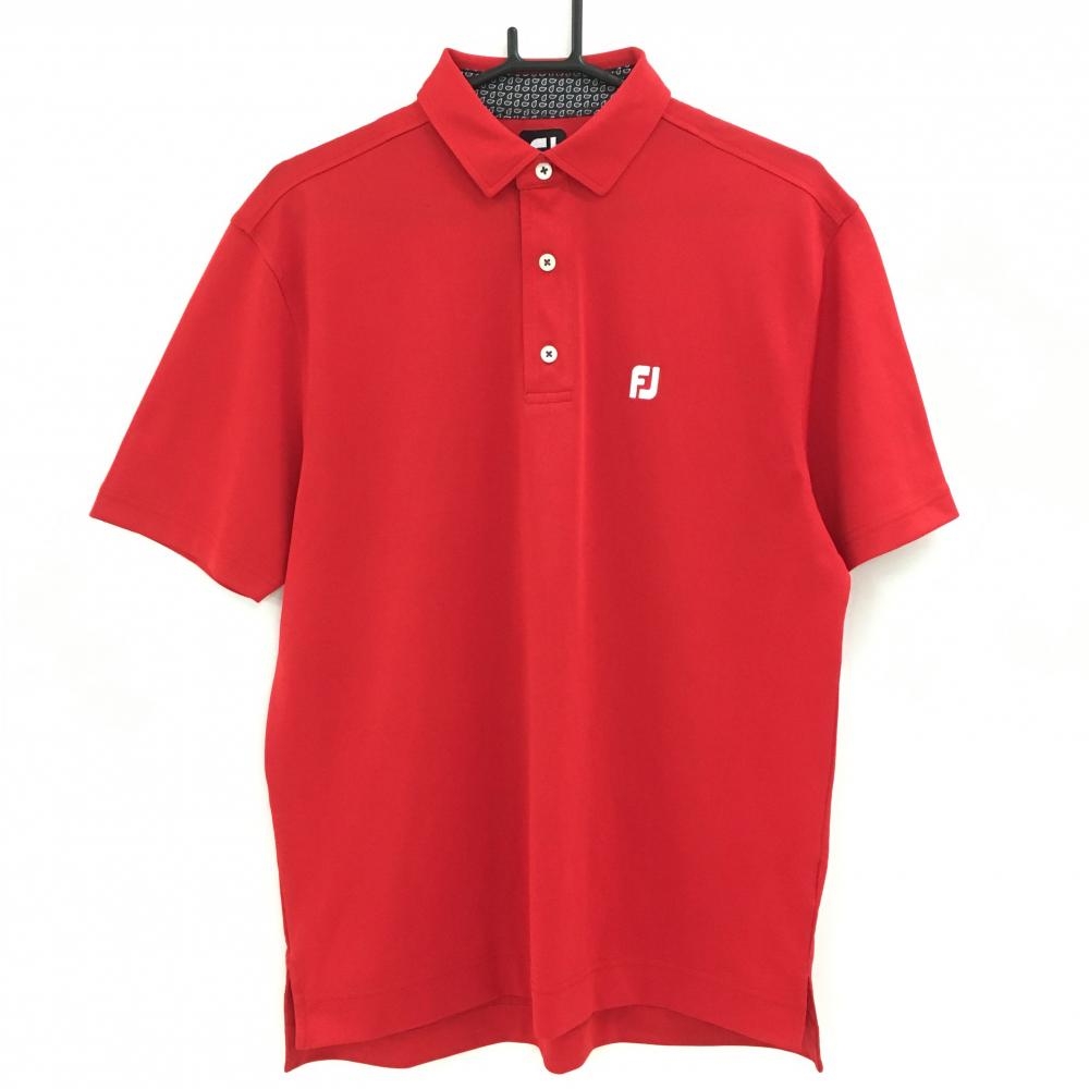 【美品】フットジョイ 半袖ポロシャツ レッド ロゴ刺しゅう メンズ XL ゴルフウェア FootJoy