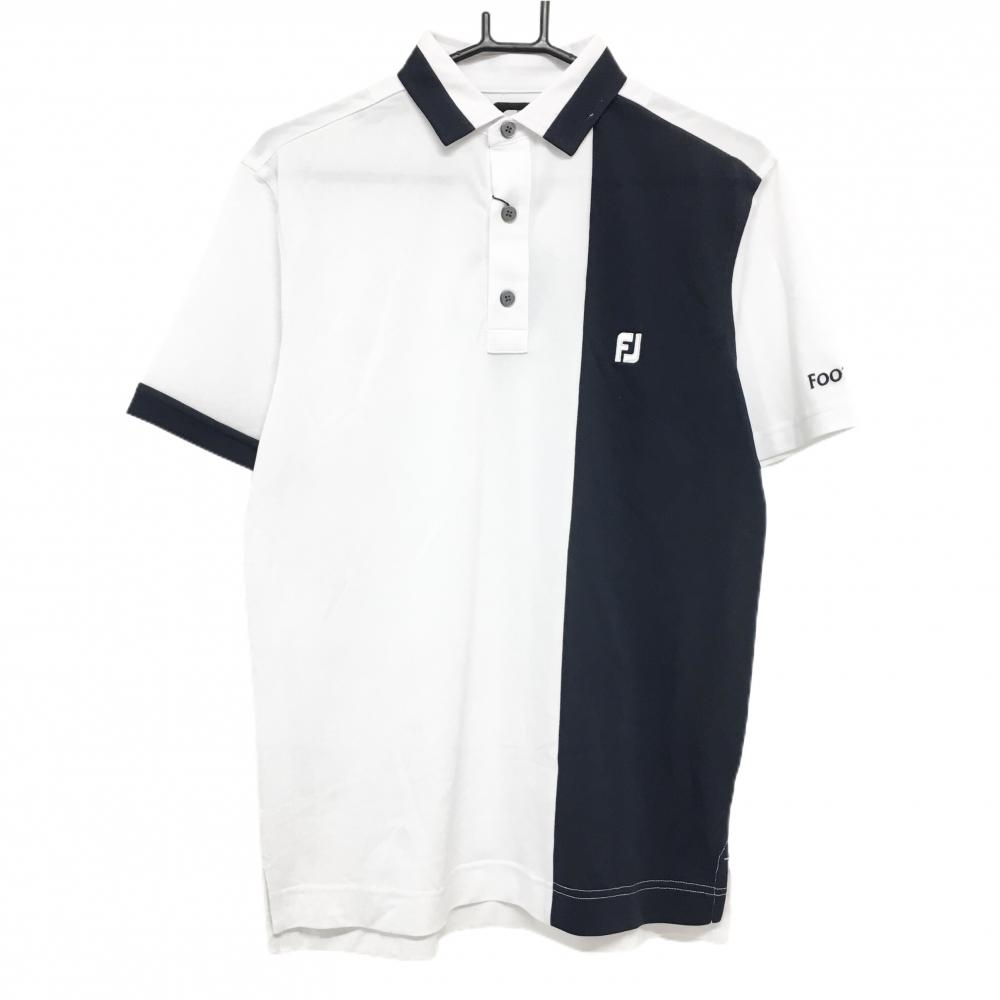 【新品】フットジョイ 半袖ポロシャツ 白×ネイビー バイカラー ロゴ  メンズ L ゴルフウェア FootJoy