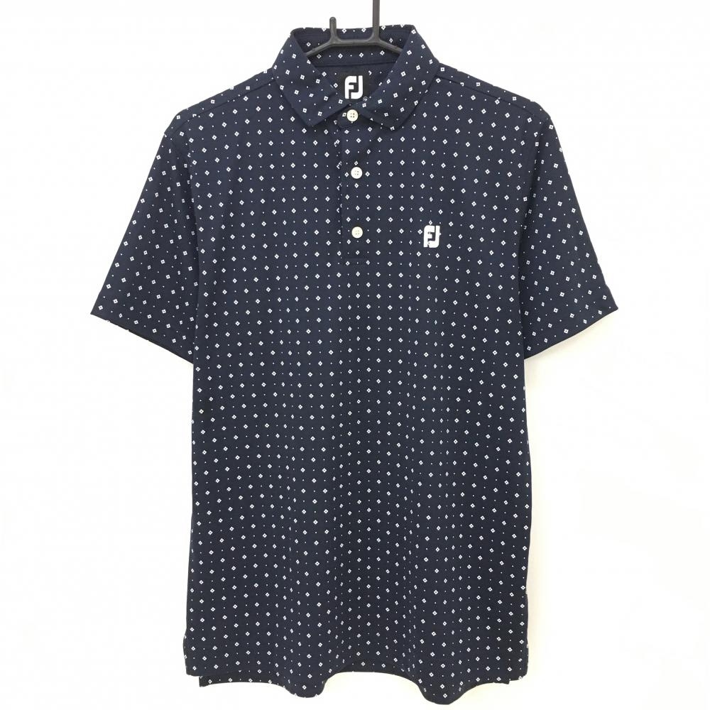 【超美品】フットジョイ 半袖ポロシャツ ネイビー×白 ドット メンズ XL ゴルフウェア FootJoy
