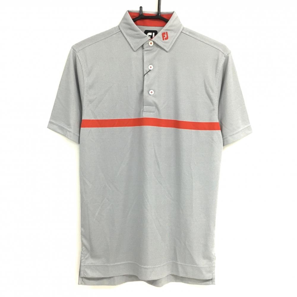 【新品】フットジョイ 半袖ポロシャツ グレー×レッド 胸元ライン  メンズ M ゴルフウェア FootJoy