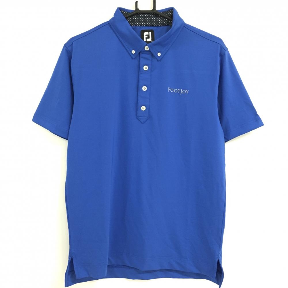 【超美品】フットジョイ 半袖ポロシャツ ブルー ボタンダウン 袖ロゴ刺しゅう メンズ L ゴルフウェア FootJoy