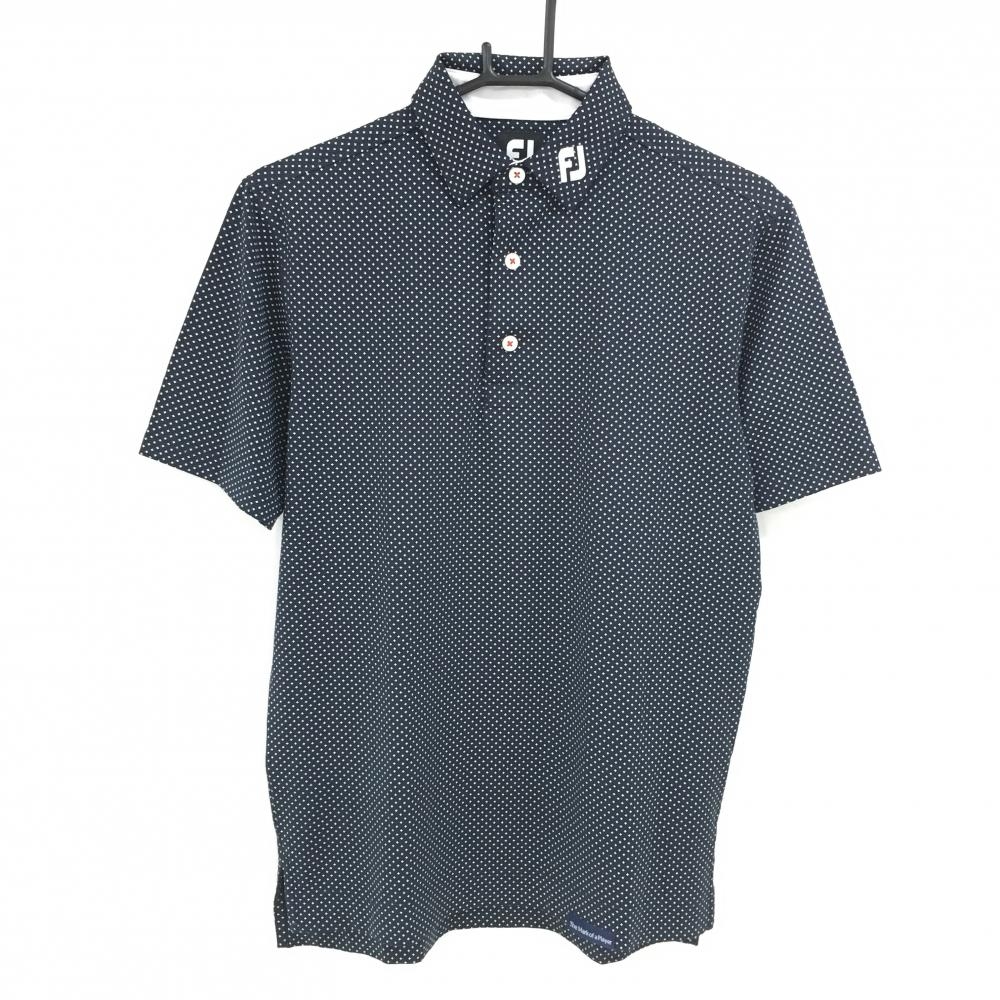 【超美品】フットジョイ 半袖ポロシャツ ダークネイビー×白 総柄 メンズ M ゴルフウェア FootJoy