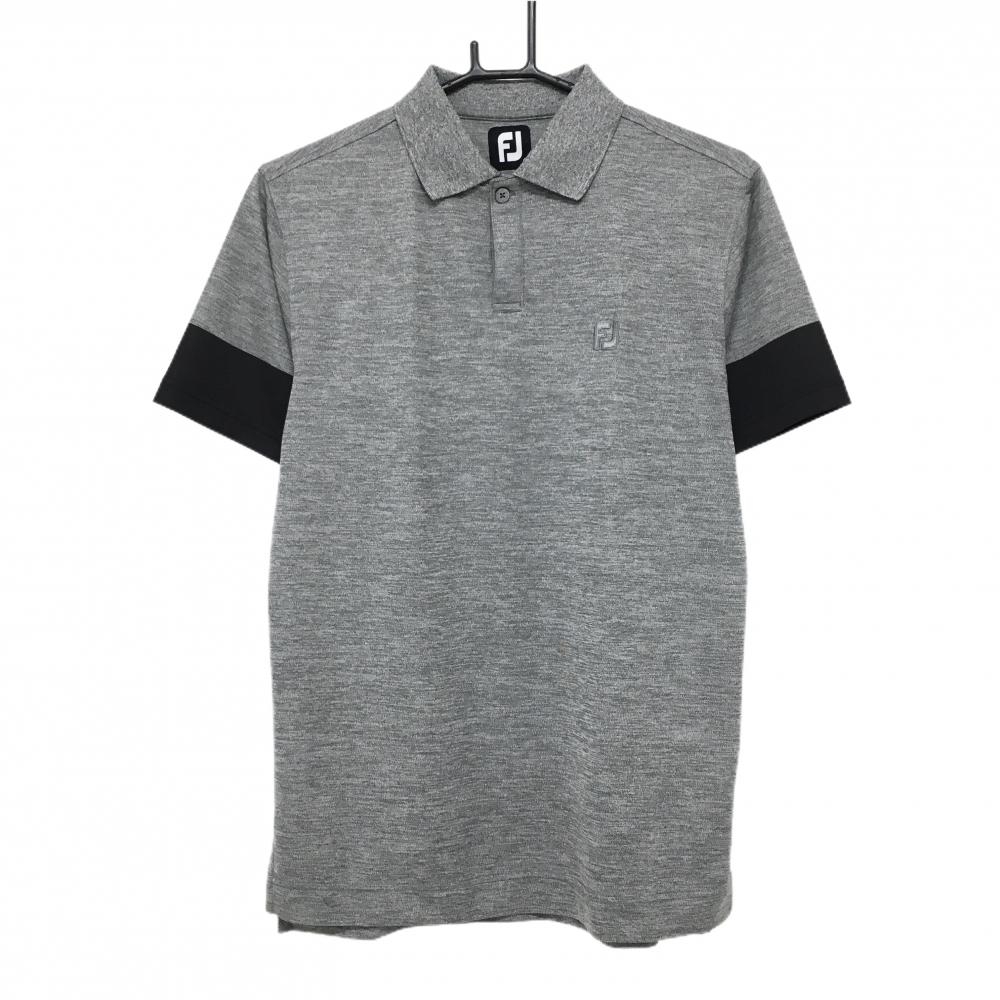 【超美品】フットジョイ 半袖ポロシャツ 杢グレー×黒 バイカラー メンズ M ゴルフウェア FootJoy