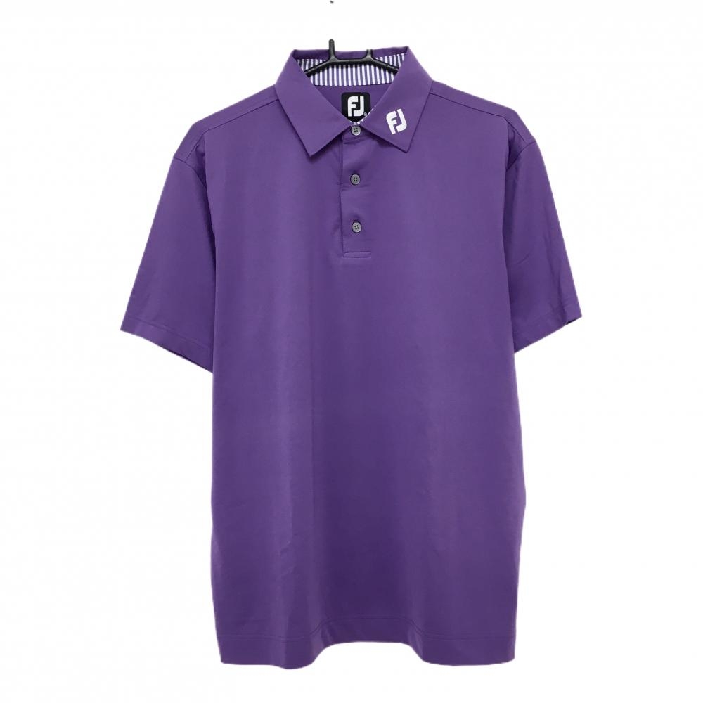 【美品】フットジョイ 半袖ポロシャツ パープル 襟ロゴ メンズ XL ゴルフウェア FootJoy
