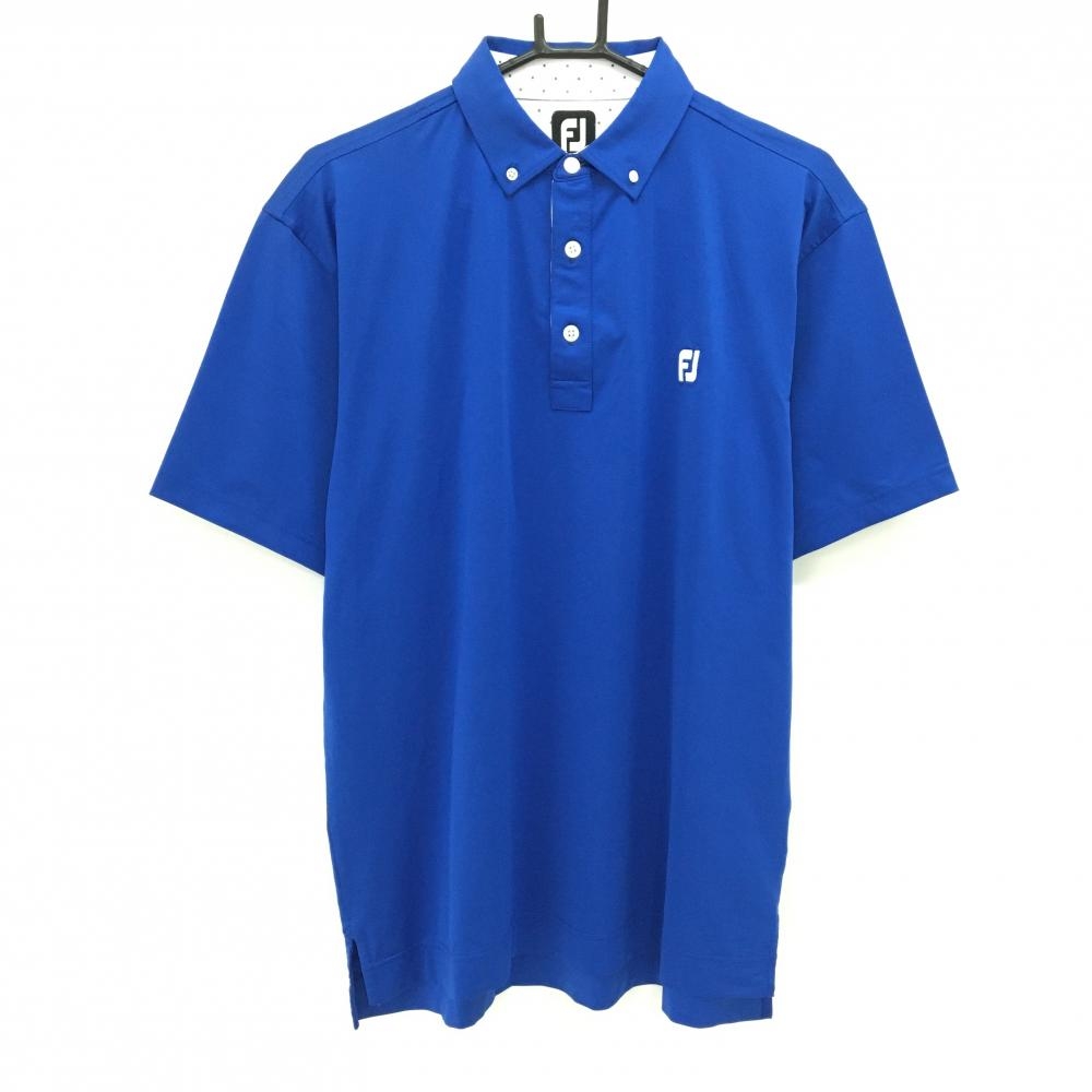 【超美品】フットジョイ 半袖ポロシャツ ブルー ロゴ刺しゅう ボタンダウン  メンズ XL ゴルフウェア FootJoy