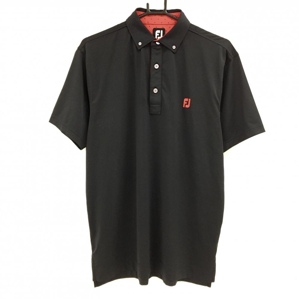 【美品】フットジョイ 半袖ポロシャツ 黒×レッド ロゴ刺しゅう  メンズ L ゴルフウェア FootJoy