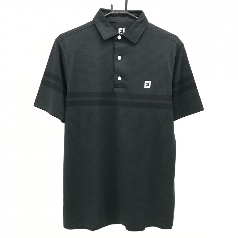 フットジョイ 半袖ポロシャツ ダークグリーン×黒 総柄  メンズ XL ゴルフウェア FootJoy