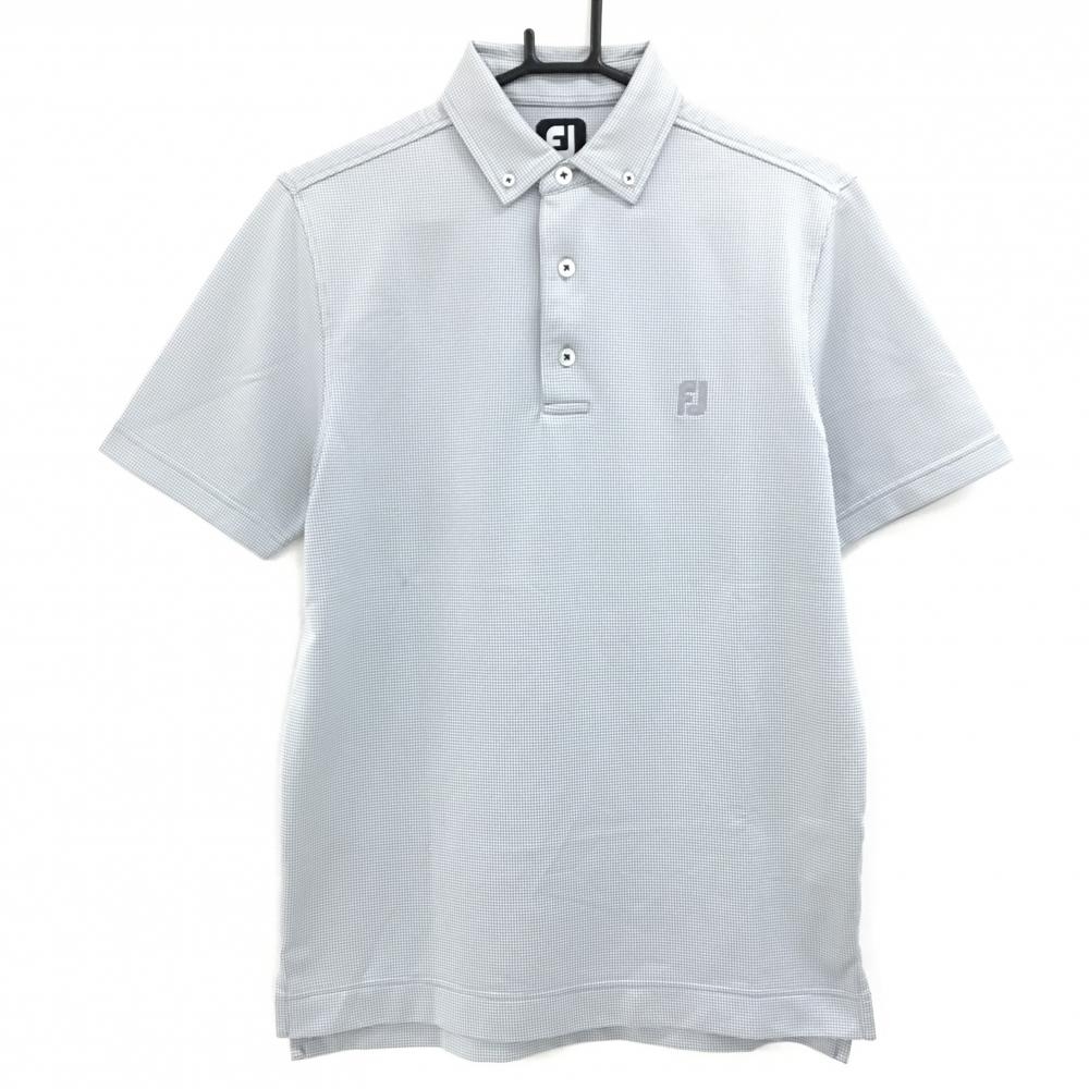 フットジョイ 半袖ポロシャツ 白×ライトグレー 地模様 ロゴ刺しゅう ボタンダウン  メンズ L ゴルフウェア FootJoy