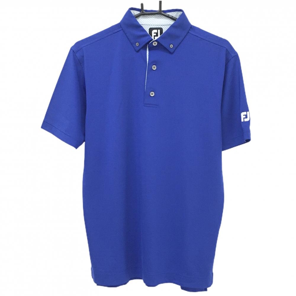 【美品】フットジョイ 半袖ポロシャツ ブルー ボタンダウン メンズ M ゴルフウェア FootJoy